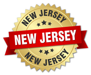 New Jersey round golden badge with red ribbon