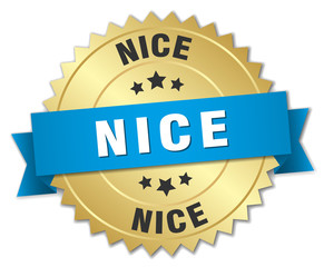 Nice round golden badge with blue ribbon