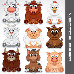 Cartoon Farm Animals. Vector Collection of Cute Animals