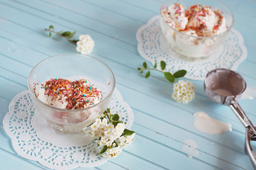 Vanilla ice cream in bowls