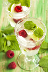 Raspberry lemonade with lime and mint