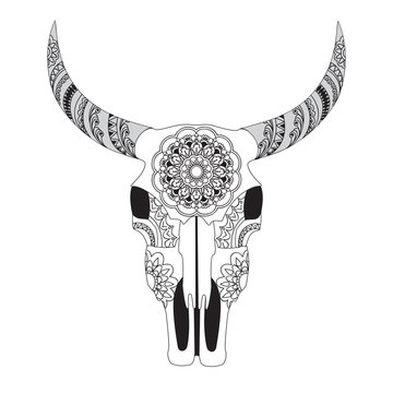Decorated Cow Skull with mandala