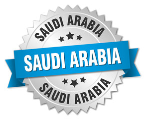 Saudi Arabia round silver badge with blue ribbon