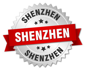 Fototapeta premium Shenzhen round silver badge with red ribbon