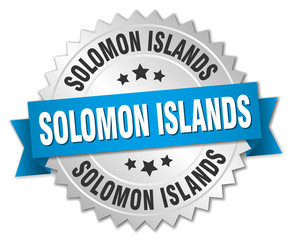 Solomon Islands round silver badge with blue ribbon