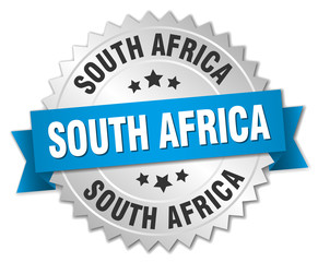 South Africa round silver badge with blue ribbon