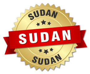 Sudan round golden badge with red ribbon