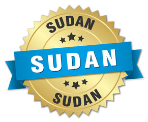 Sudan round golden badge with blue ribbon
