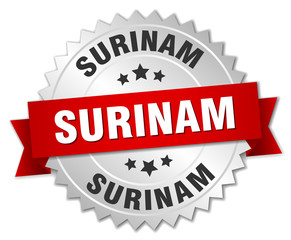 Surinam  round silver badge with red ribbon