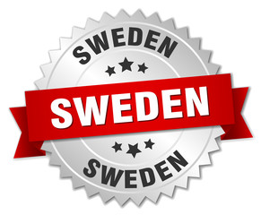 Sweden  round silver badge with red ribbon