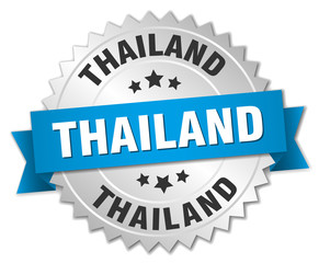 Thailand round silver badge with blue ribbon