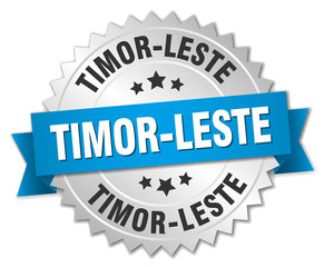 Timor-Leste round silver badge with blue ribbon