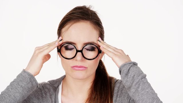 Woman suffering from headache migraine pain 4K