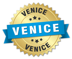 Venice round golden badge with blue ribbon