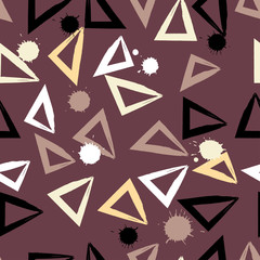 Cute vector geometric seamless pattern. Brush strokes, triangles. Abstract forms. Endless texture can be used for printing onto fabric or paper