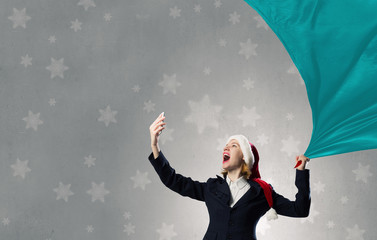 Santa woman with mobile phone