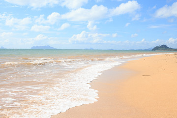 clearly sea water wave beach with blue sky on relax and vacation time