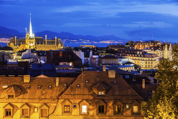 Obraz premium Lausanne panorama with Saint-Francois Church