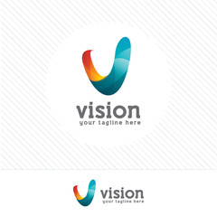 Colorful letter V logo vector template. Letter V logo for techno