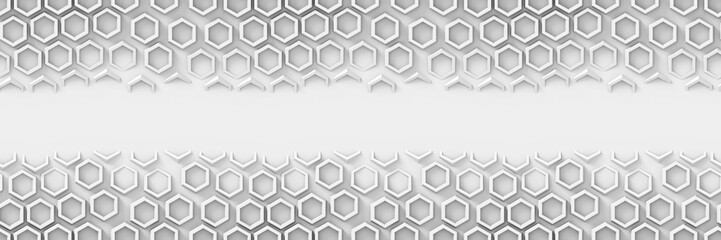 seamless array of hexagonal objects in shades of white (3d illustration banner)