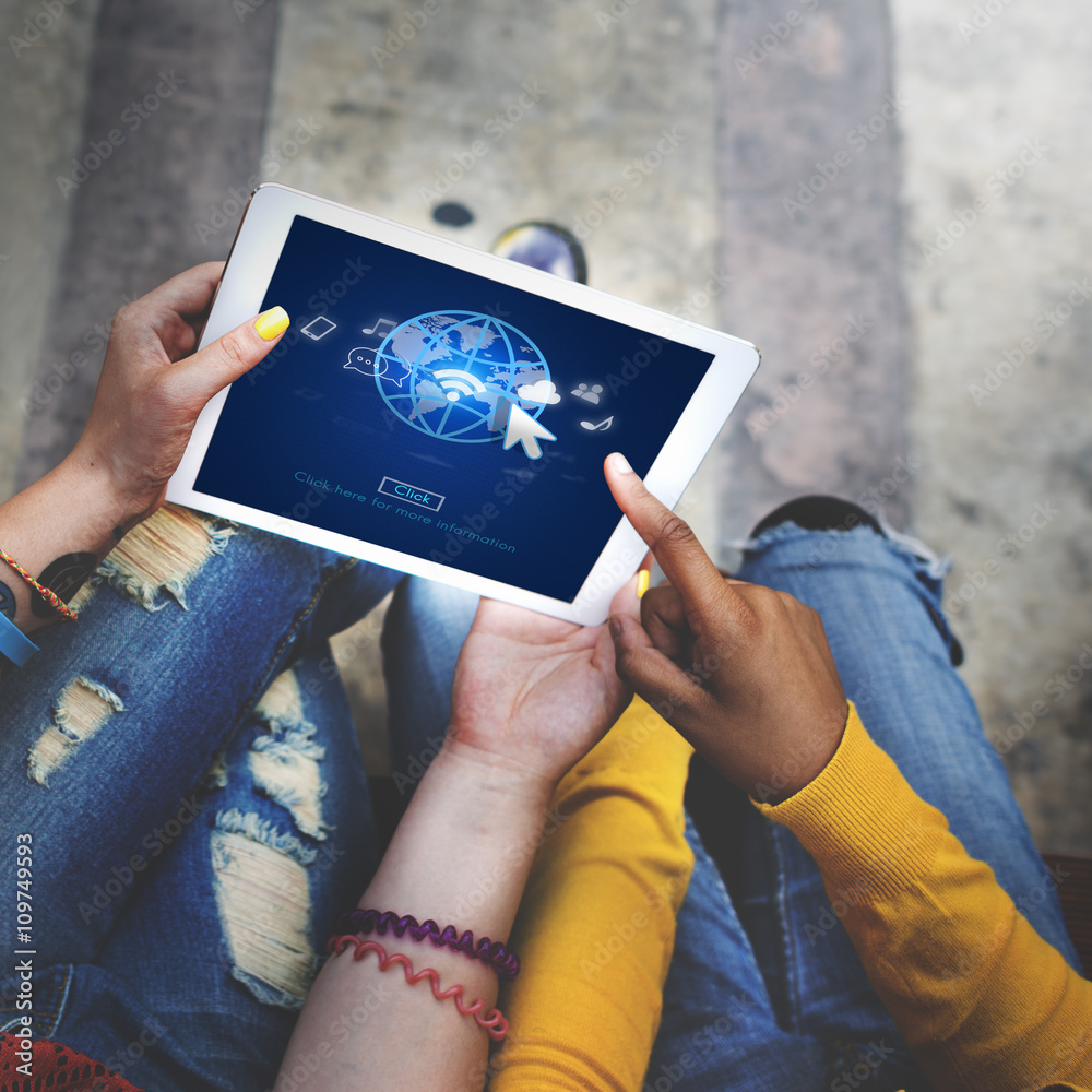 Wall mural interface global communication connection network concept