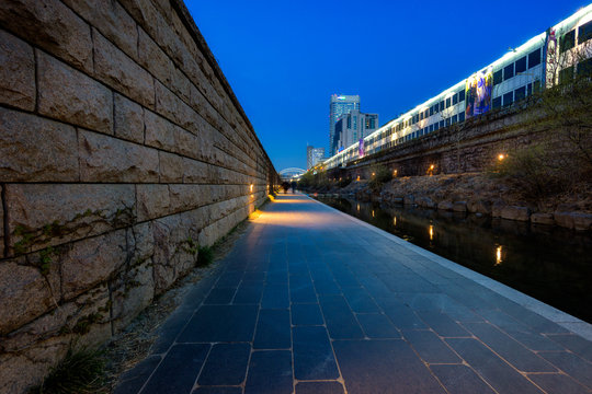 Cheonggyecheon Stream At Seoul City At Night