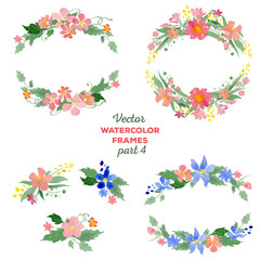 Fototapeta na wymiar Floral watercolor wreaths, frames, bouquets