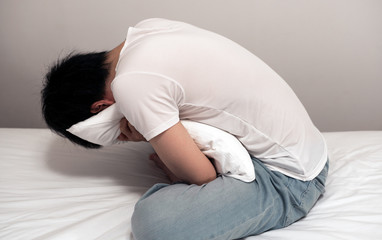 男性, 寝室, まくら