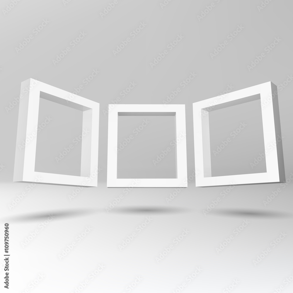 Poster three white rectangular 3d frames