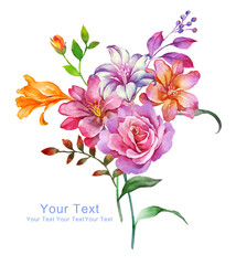 watercolor illustration flowers in simple background - 109750937