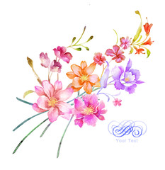 watercolor illustration flowers in simple background - 109750956
