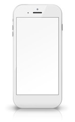 Smart phone with blank screen isolated on white background.
