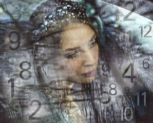 Woman's face, magic of figures, numerology