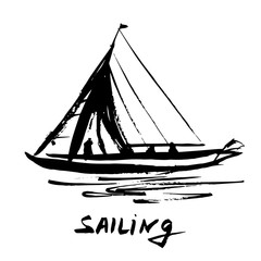 Hand drawn sailboat. Isolated on white background