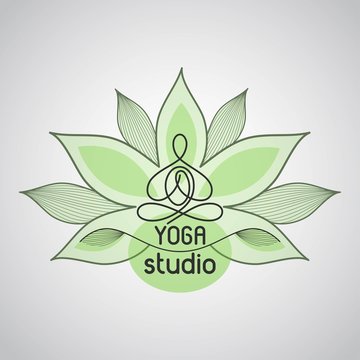 emblem lotus pose on the background of flower petals for a yoga