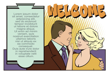 People in retro style pop art. Loving couple