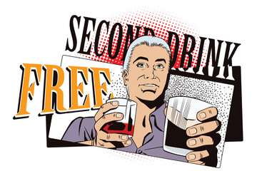 People in retro style. Man offering drink alcohol.