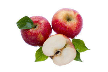 ripe red apple and half