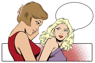 People in retro style pop art. Talking girls.
