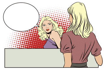 People in retro style pop art. Talking girls.