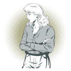 People in retro style. Sad girl.