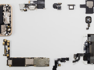Top view of smart phone components isolate