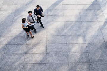 Business people going to work in the morning, view from above