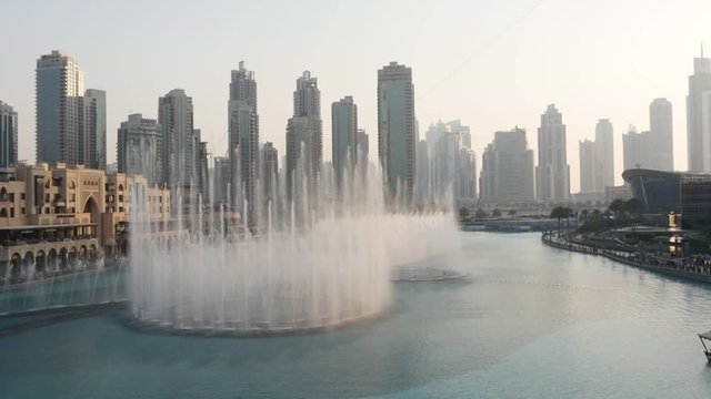 Slow motion of water jets at the singing fountains