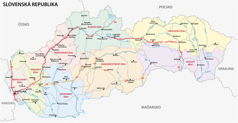 road and administrative map of the Slovak Republic in Slovak language
