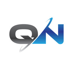 qn initial logo with double swoosh blue and grey