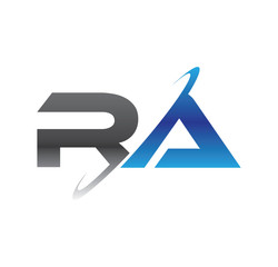 ra initial logo with double swoosh blue and grey