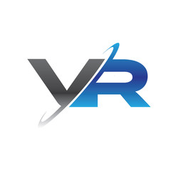 vr initial logo with double swoosh blue and grey