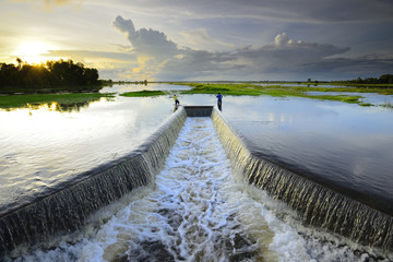 Dam catchment from which water is flowing.