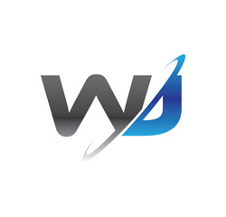 wj initial logo with double swoosh blue and grey